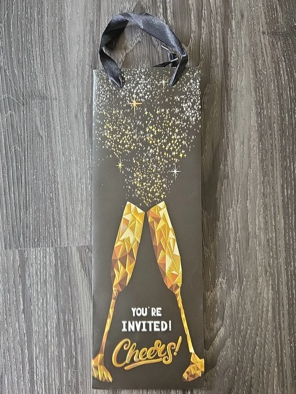 Cheers! Black & Gold Wine Gift Bag - You're Invited